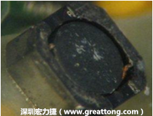 使用銀(Ag)鍍層的電源電感器(Power Inductors)，經過推力測試后，零件端點上已經看不到任何鍍層的痕跡了，所以其耐推力就比較小。