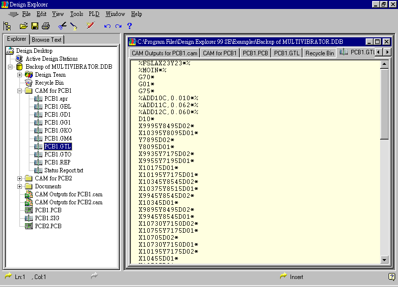 要檢查各Gerber輸出文件，則在瀏覽器中打開CAM Output for PCB1，即可看到一系列Gerber輸出文件。