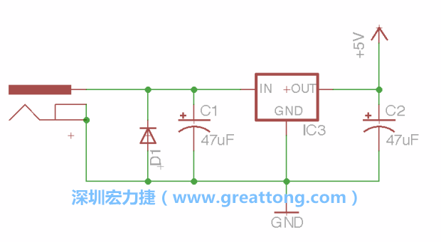 新增RBBB→Power_Jack，將它放在電壓調整器的輸入端旁邊。